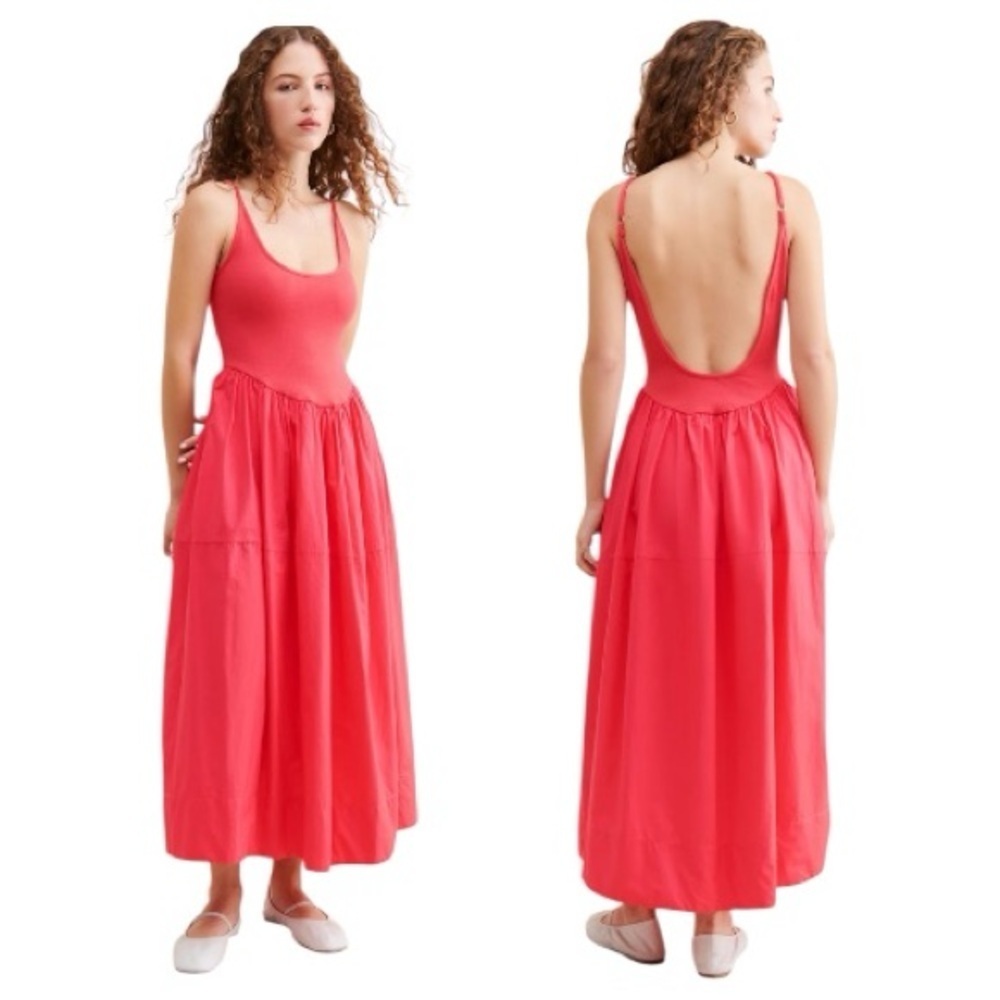 Free People Dylan Midi Dress in Hot Pink Size Large‎ Low Back
